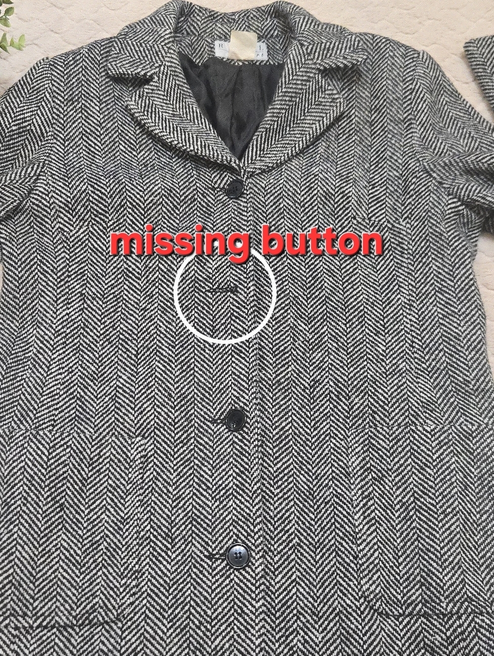 Real Comfort Vintage Black & White Tweed Herringbone Wool-Blend Coat, Size 12 - Picture 3 of 8